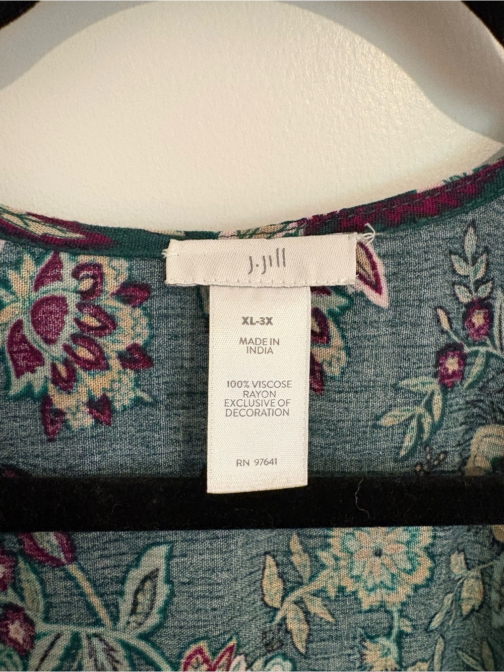 J.Jill Floral Open Front Kimono cardigan -Teal Green with Burgundy & Cream - Picture 4 of 4
